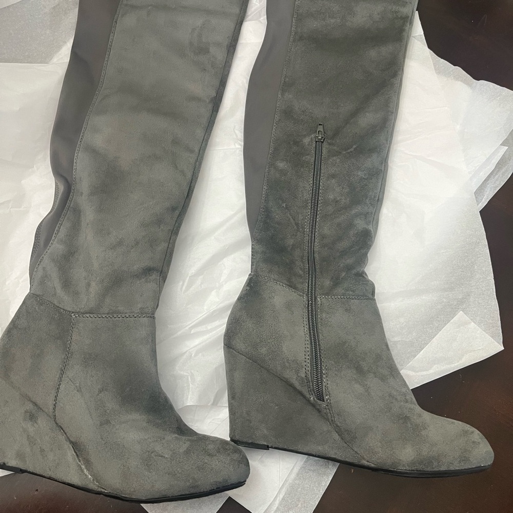 Chinese Laundry Gray Over the Knee Wedge Boots